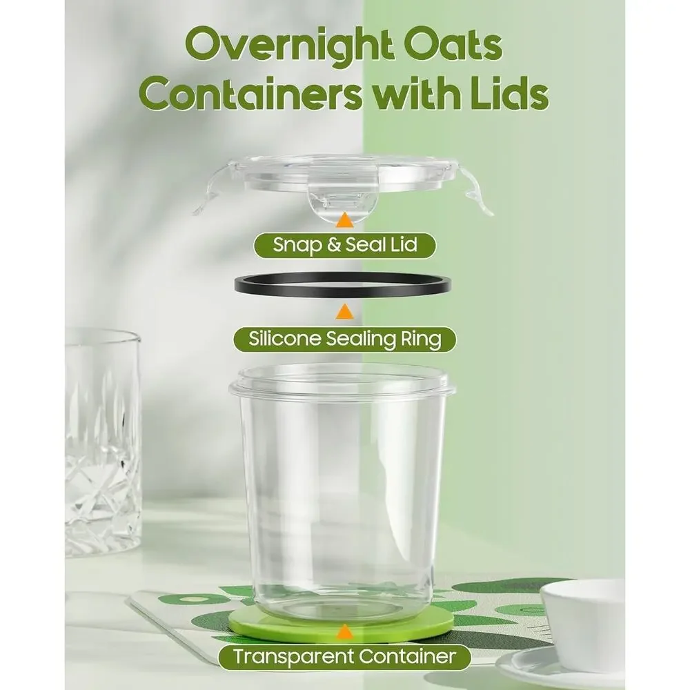 Canfanni Overnight Oats Containers with Lids 4 Pack Plastic Mason Jars Portable